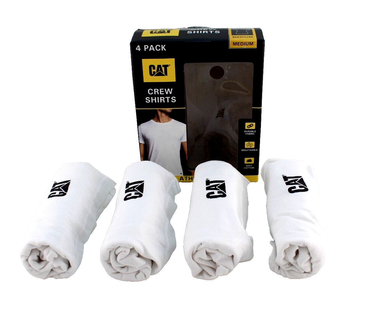 CATERPILLAR Size Small 34-36 White 4-Pack Athletic Crew Neck T-shirts MSRP $39