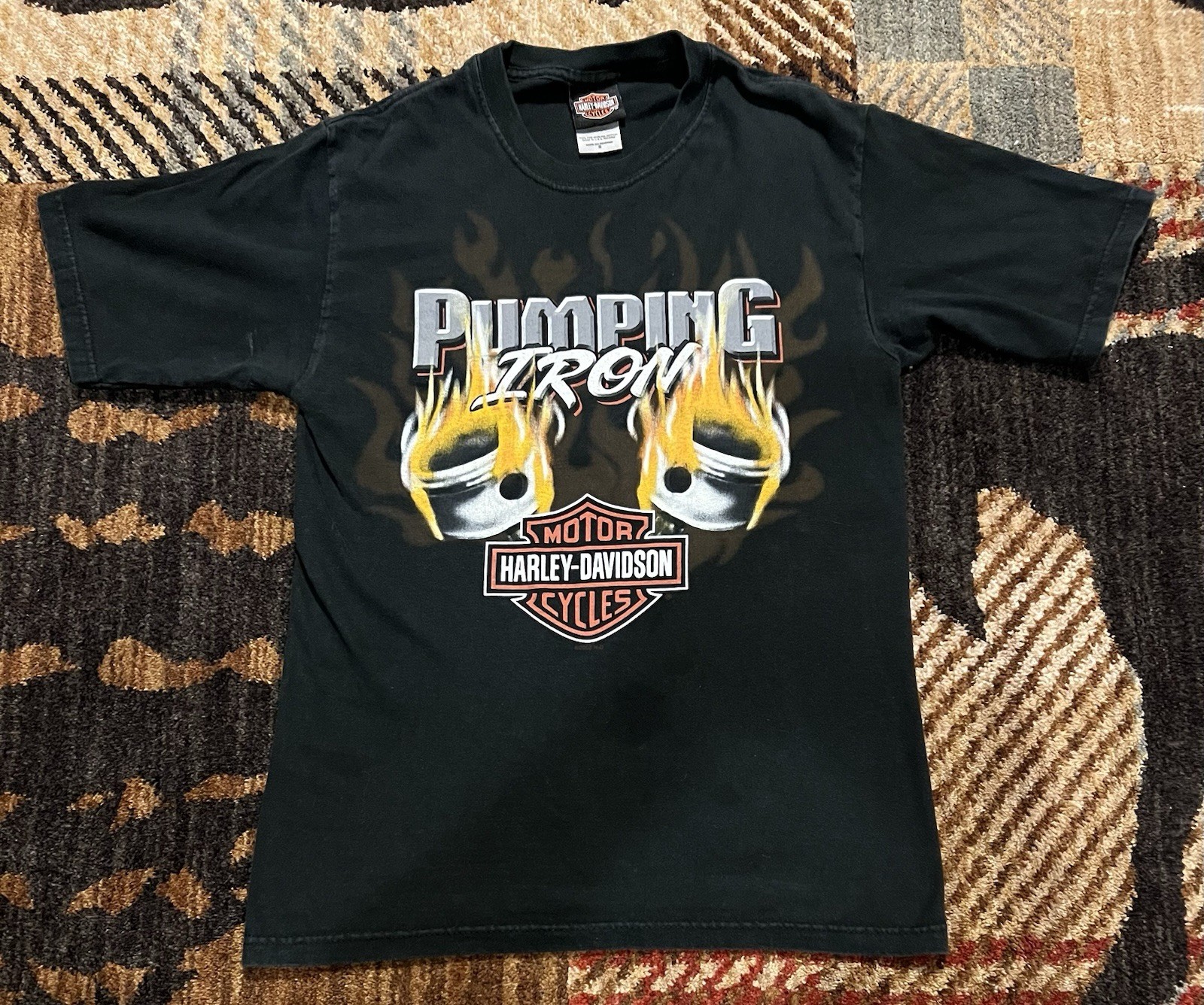 🔥VINTAGE HARLEY DAVIDSON MOTORCYCLES T-SHIRT SMALL PUMPING IRON USA MADE