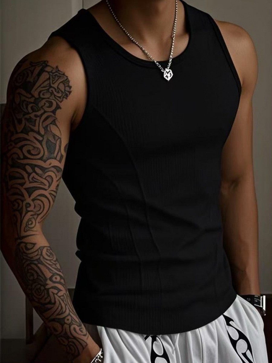 Solid Color Men's I-Shaped Vest - Moderate Elasticity Polyester Sports Top gallery