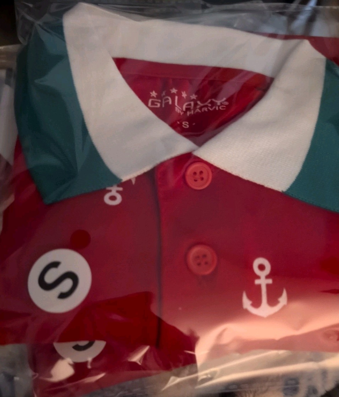 Men's Short Sleeve Shirt Red With Nautical Theme Cotton-Blend NEW gallery