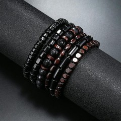 Gothic Punk Multilayer Bracelet Set Wrap Bangles Grunge Wood Jewelry Gift Set