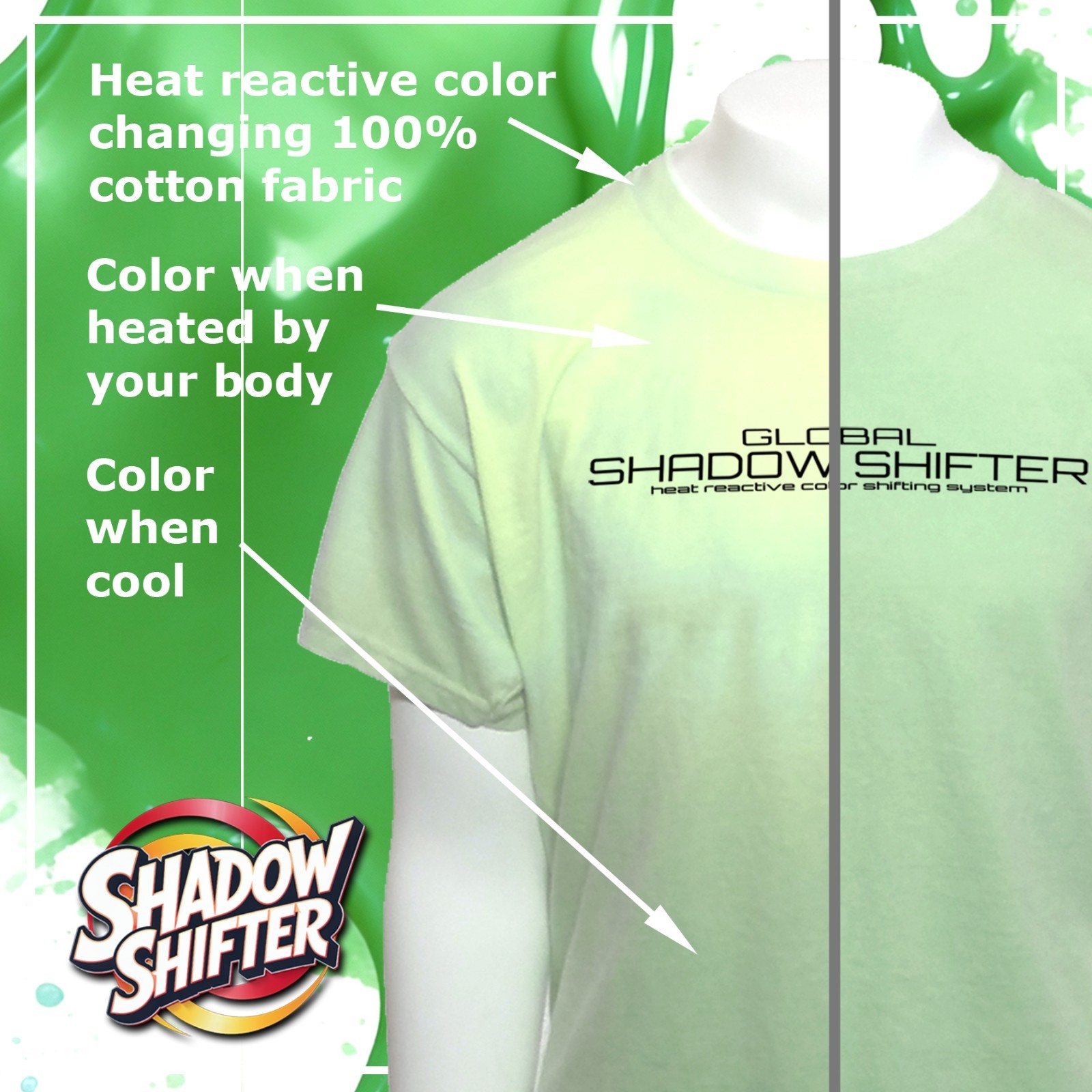 Shadow Shifter Color Changing Adult GREEN TO YELLOW T-Shirts like 90s Hypercolor gallery