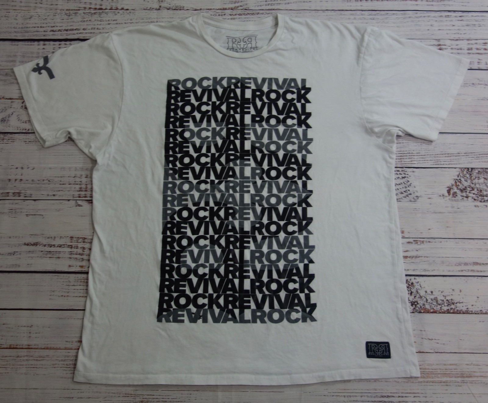 Rock Revival White Short Sleeve Stacked Text Logo Spell-Out T-Shirt Mens 2XL gallery
