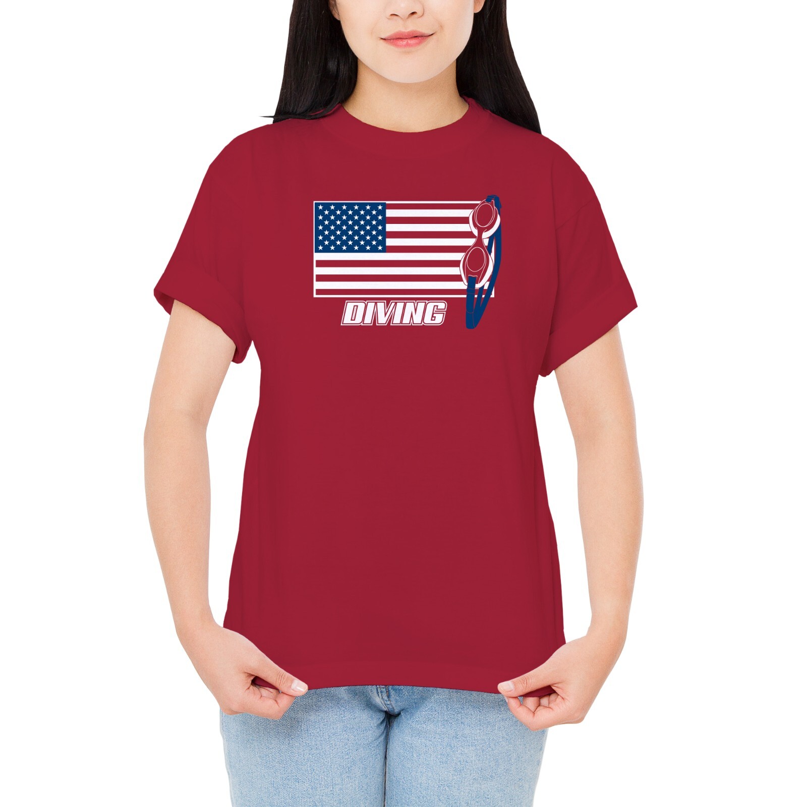 Diving USA Flag Goggles T-Shirt - Cardinal gallery