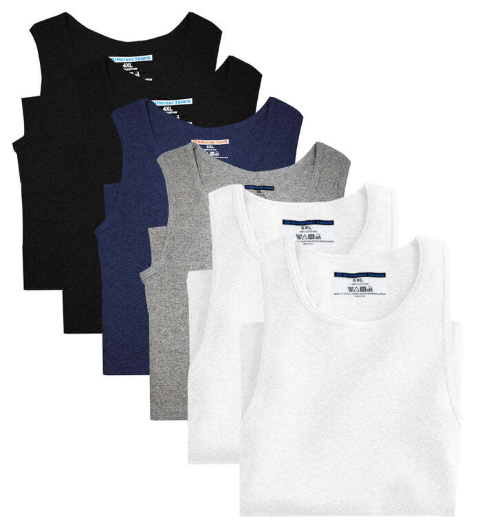 Men Big and Tall Muscle Ribbed Undershirts Tank Tops Underwear A-shirts 6 Pack gallery