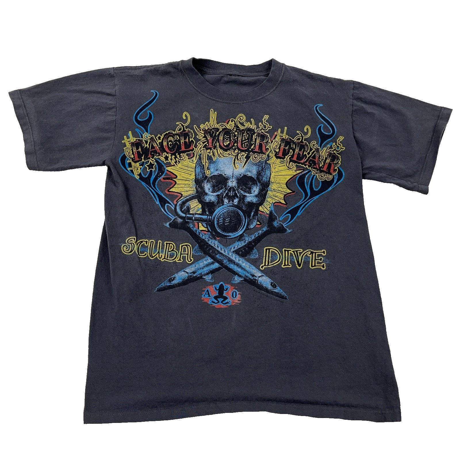 Vintage Y2K Skull Shirt Men Medium Gray Tee Face Your Fear Punk Grunge Tattoo gallery