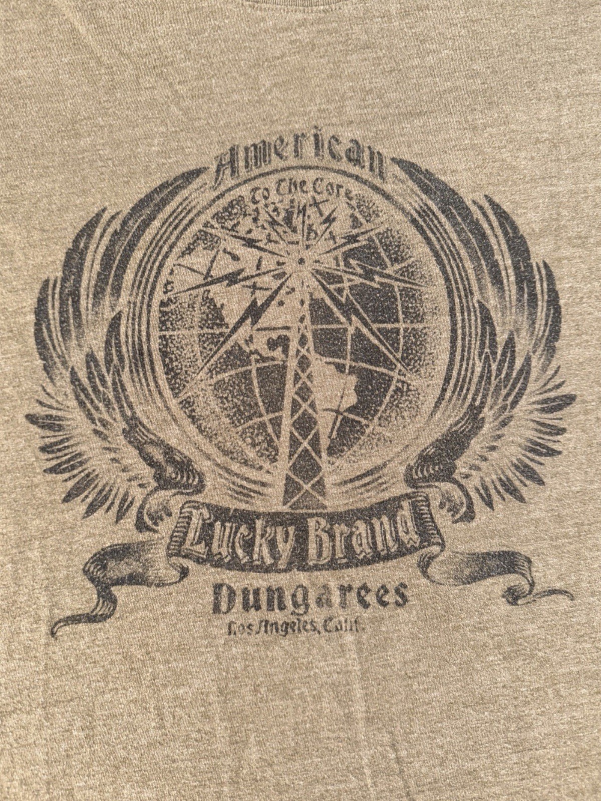 Lucky Brand T Shirt Olive Green American To The Core Men’s Large Distressed gallery