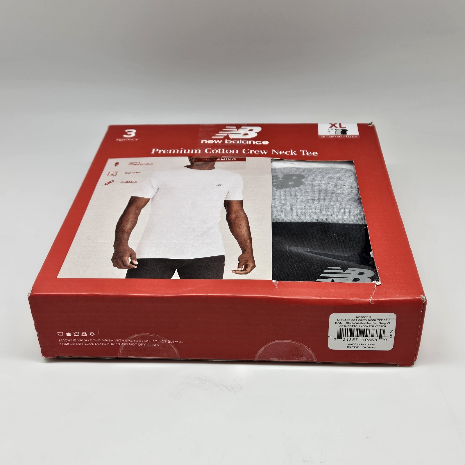 3 Pack NEW BALANCE Mens S M L XL White Gray Black Crew Neck Cotton Logo T Shirts gallery