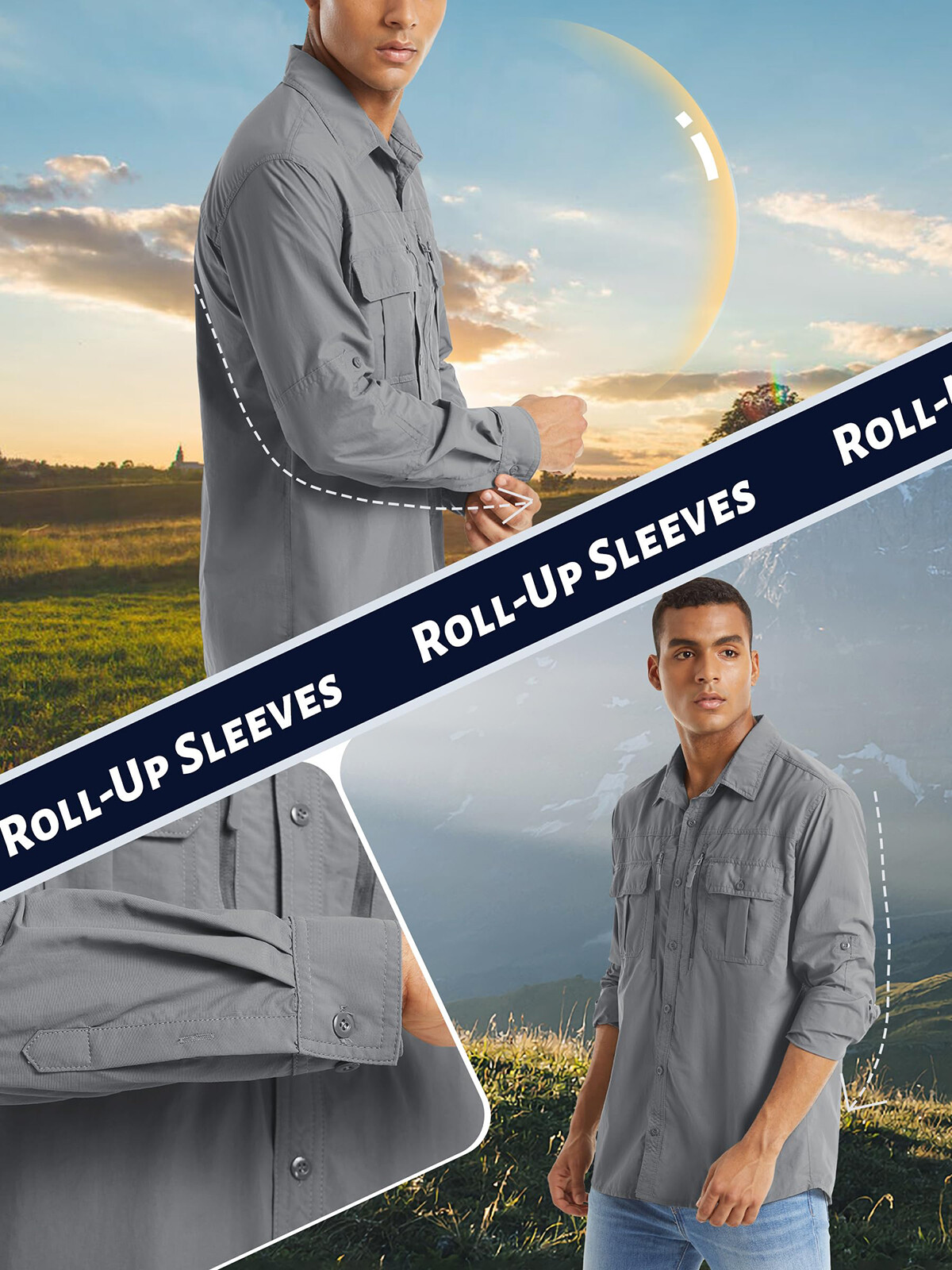 UPF 50+ Mens Quick Dry UV Protection Shirts Long Sleeve Hiking Fishing Work Tops gallery