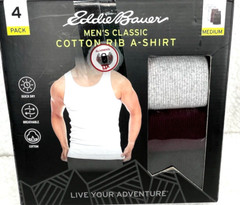 Eddie Bauer Men’s Rib A-Shirt SZ Medium 4-Pk Cotton Classic Fit Multicolor