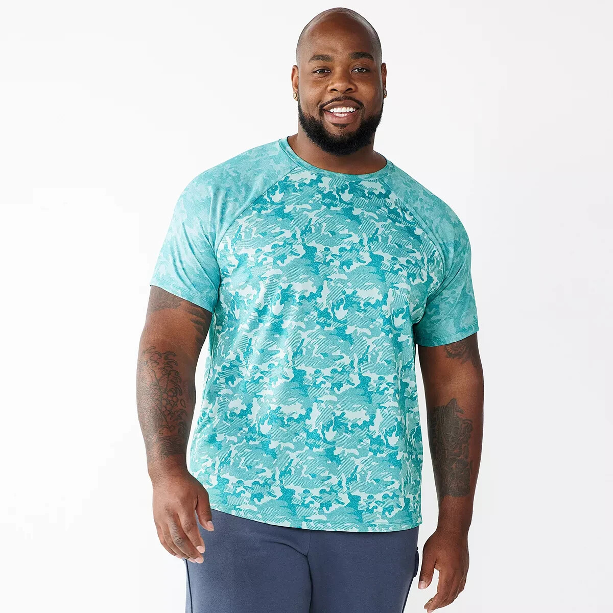 Mens Moroccan Teal Blue T-Shirt Tee Big & Tall 2XB Printed Jacquard Tek Gear New gallery
