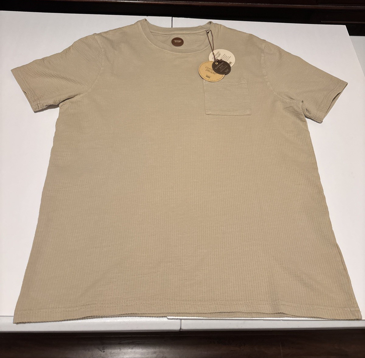 Common People Waffle Knit Tee Shirt Ribbed Stone/Tan Size Large NWT $75 gallery