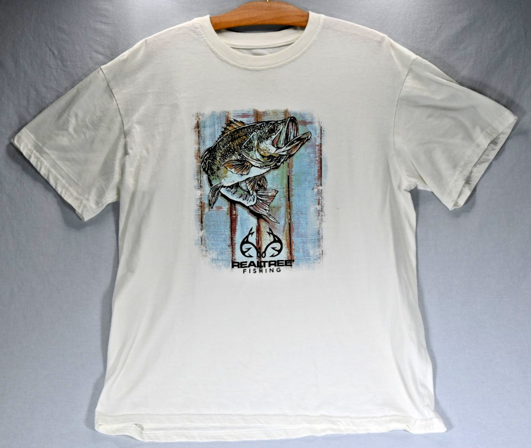 Realtree Fishing Men’s T-Shirt XL Blue Graphic Large Mouth Bass Short Sleeve