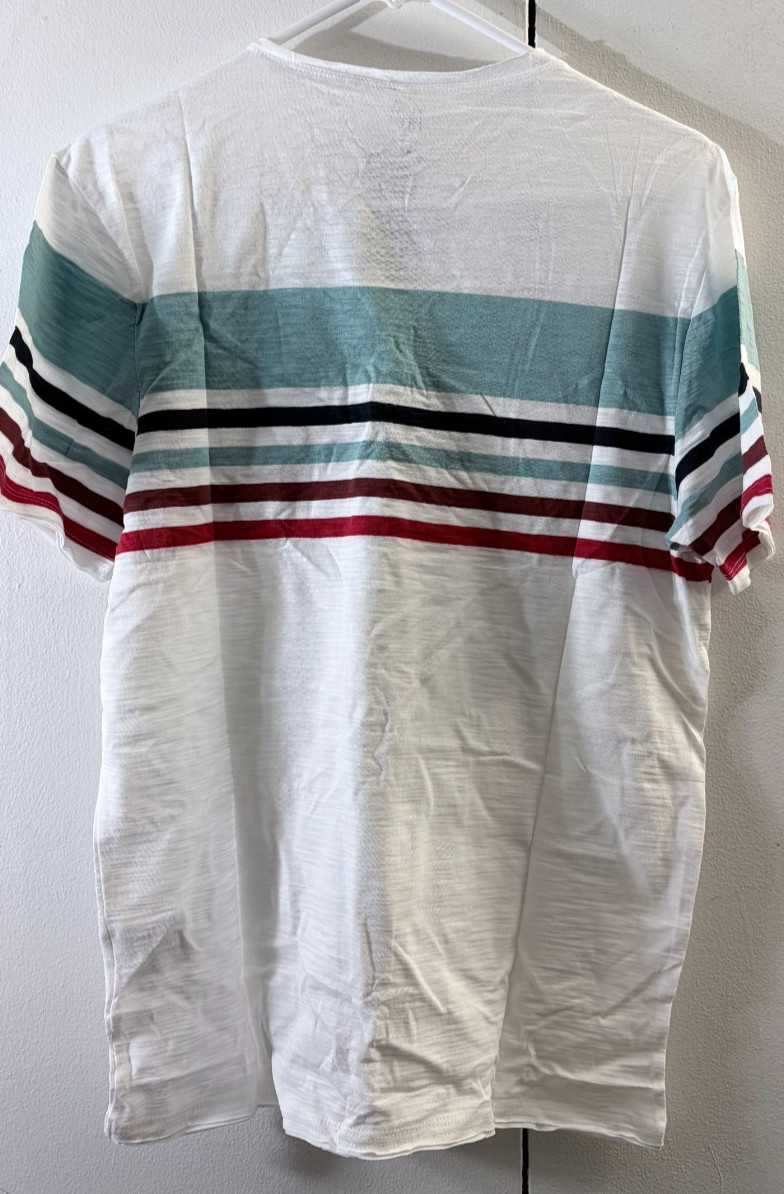 INC International Concepts Men's Striped Split-Neck T-Shirt White Medium gallery
