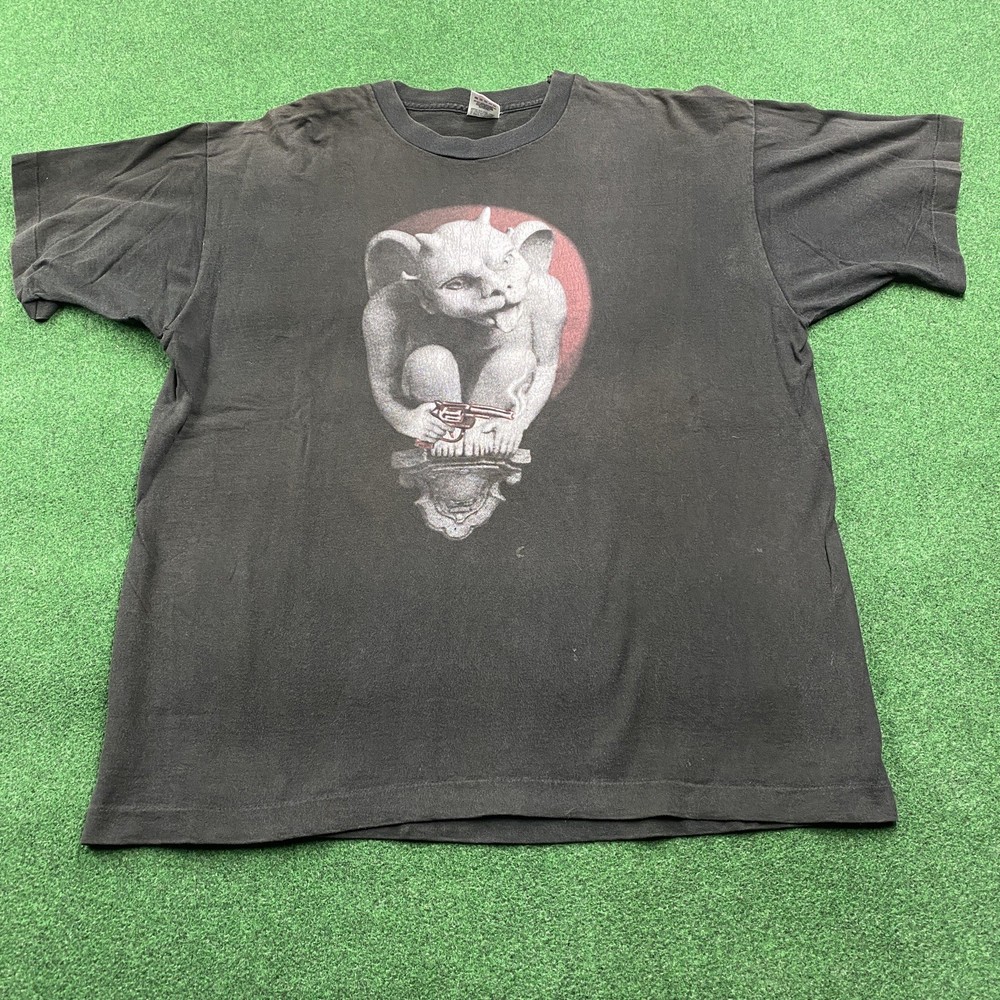 Vintage Getting Away With Murder Shirt Mens XL Black 90S Gargoyle Pistol Tee USA