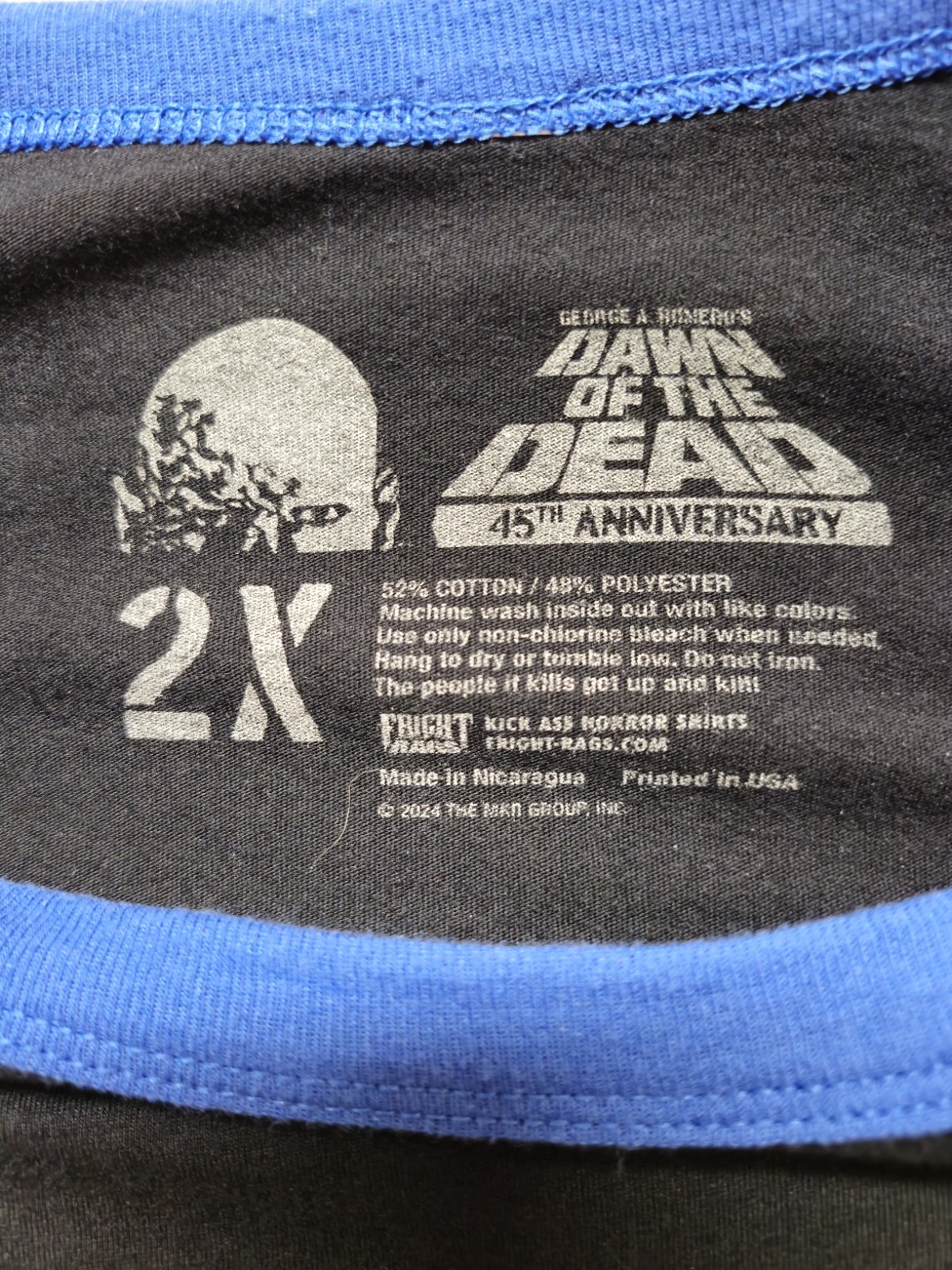 Fright Rags Dawn of the Dead 45th Anniversary Graphic Tee 2X Black/Blue gallery