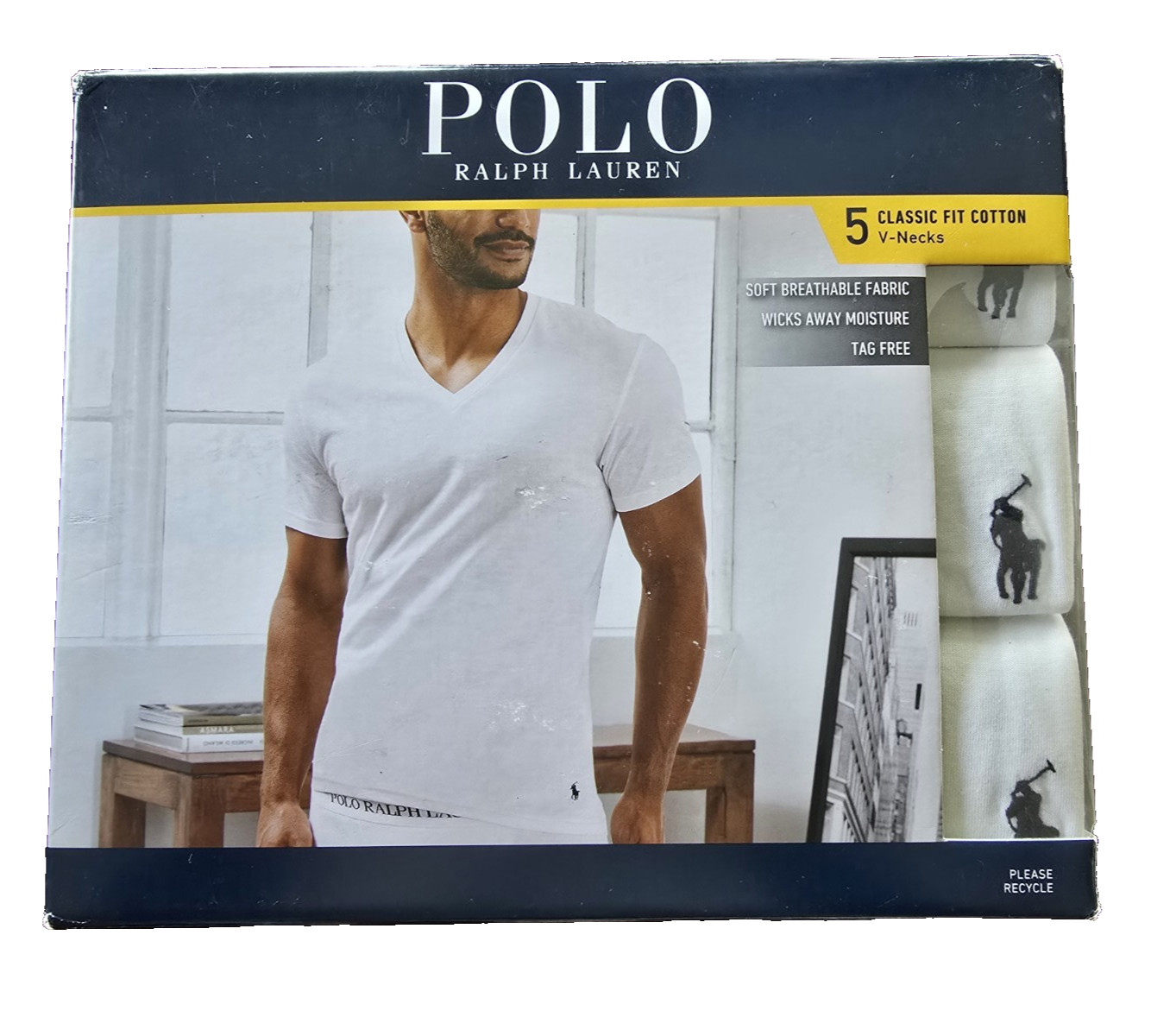 Polo Ralph Lauren Classic Fit Cotton V-Neck Tees 5 Pack White Small NCVNP5 gallery