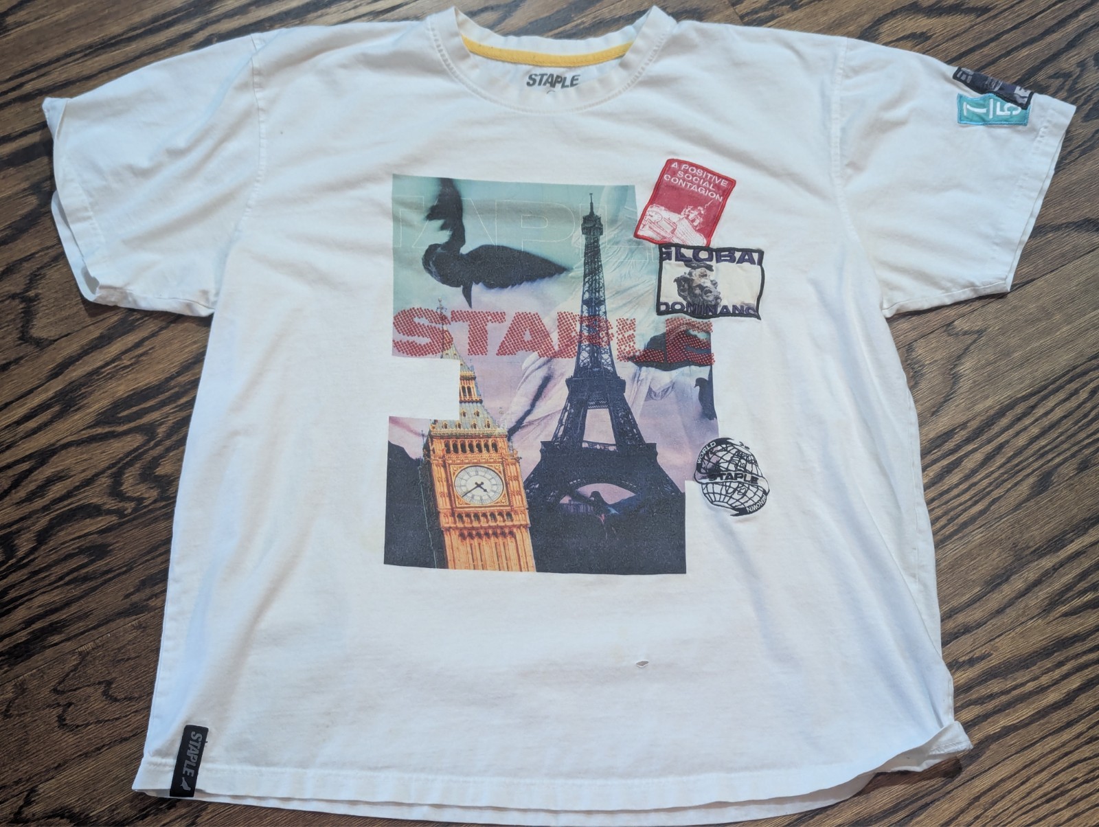 Staple Pigeon Eifel Tower Big Ben London Paris SHIRT (XL) 22×27 DISTRESSED