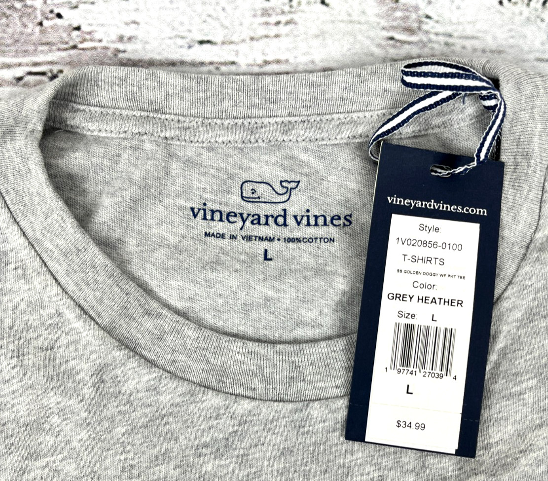 Vineyard Vines Men's Golden Retriever Dog Whale Gray T-Shirt Size Large - NEW gallery