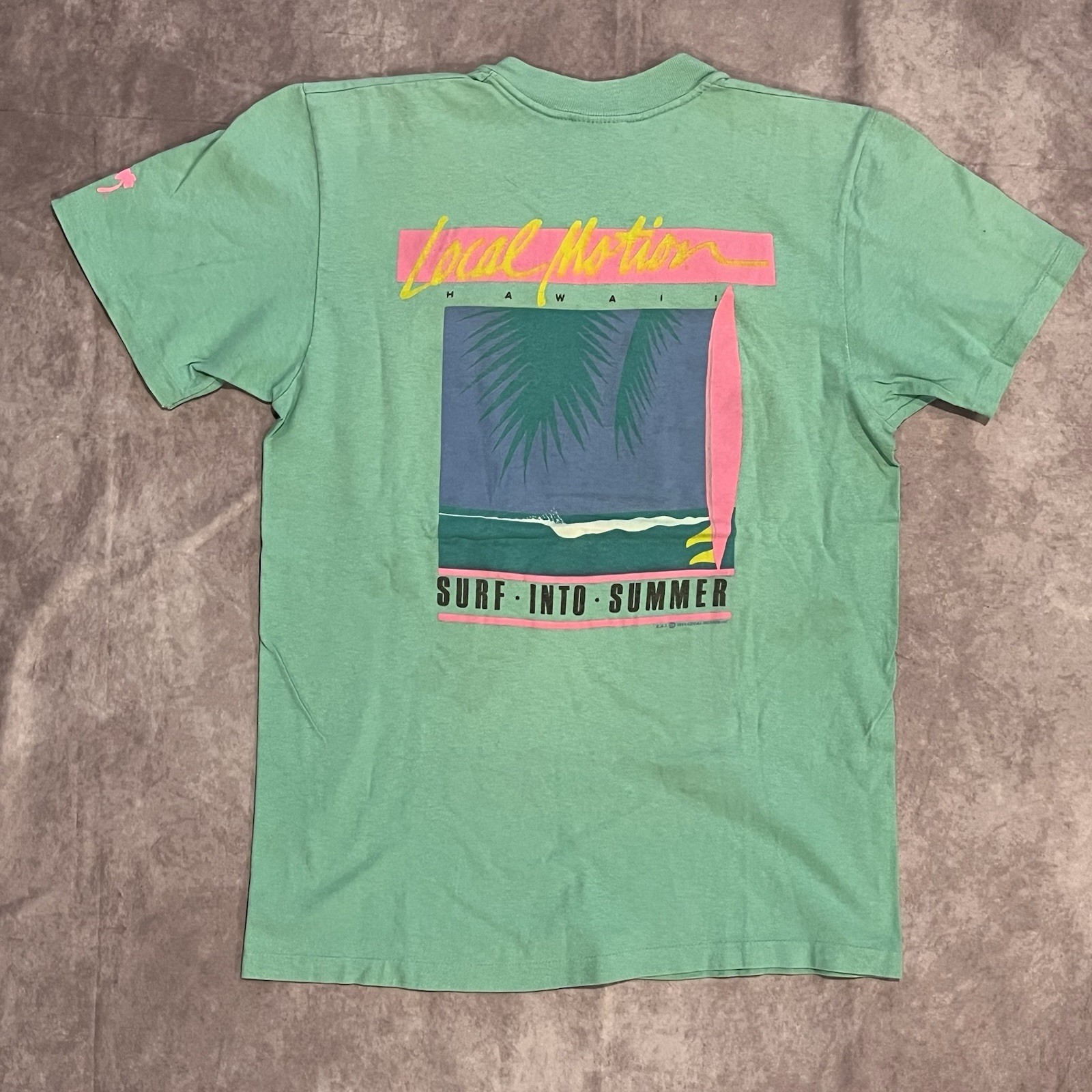 Vintage 1987 Green Local Motion Hawaii Surf Single Stitch T-Shirt Boys Medium gallery