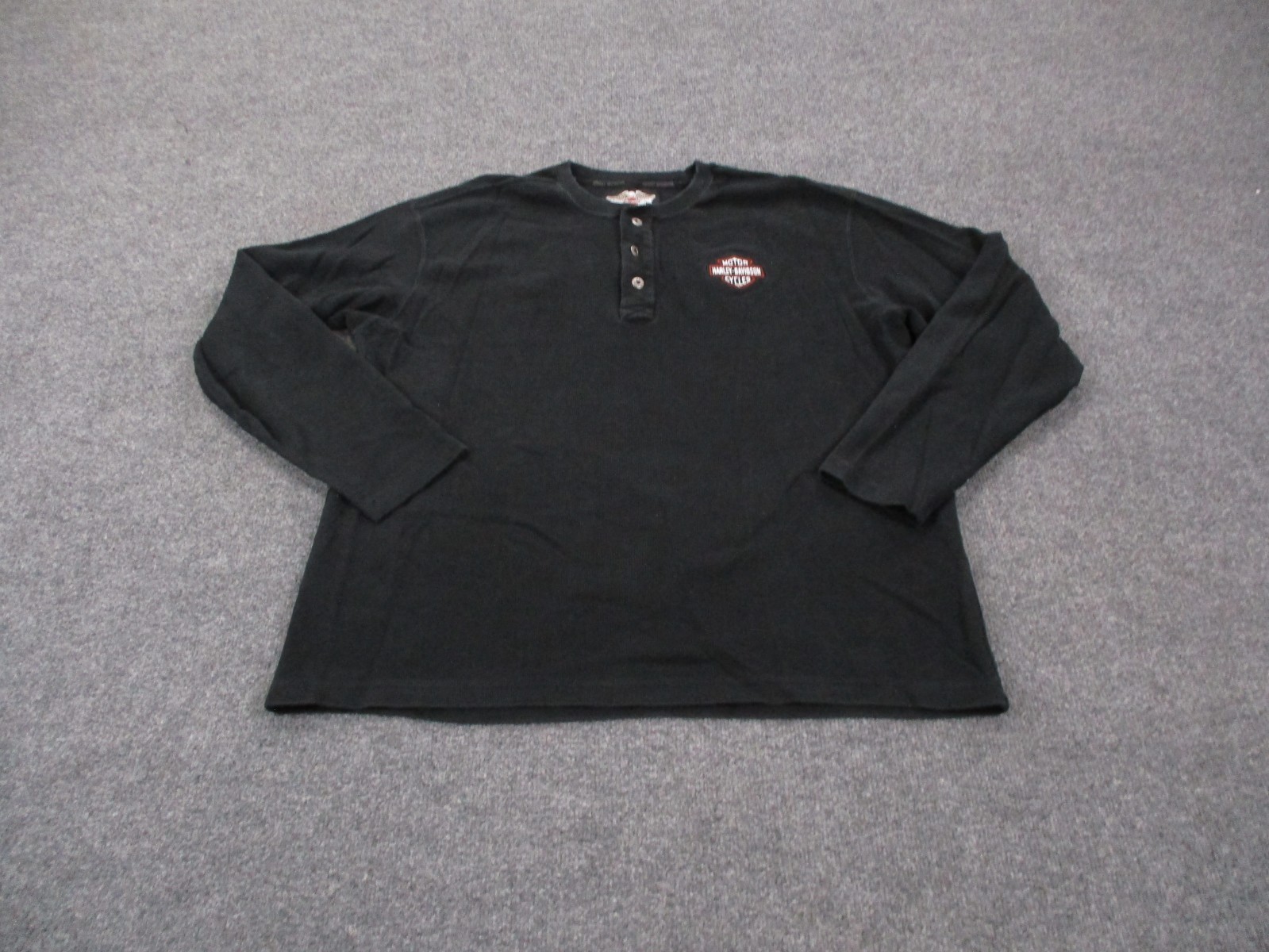 Harley Davidson Shirt Mens XL Black Biker Henley Woven Casual Pullover Y2K gallery