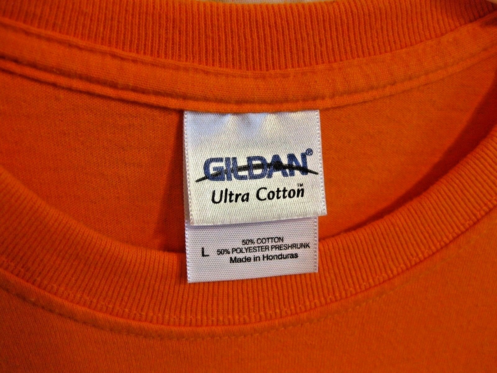 Gildan 50% Cotton 50% Poly Glow in the Dark Lettered Halloween Tee Size L Orange gallery