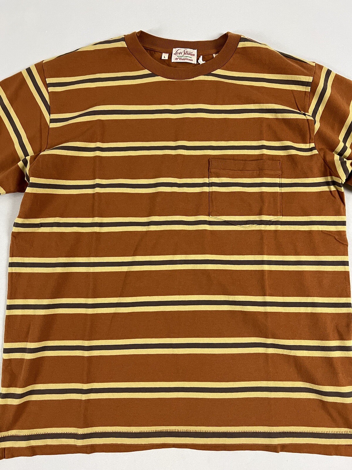 LEVIS VINTAGE CLOTHING LVC 1940’S SPLIT HEM T-SHIRT STRIPE BROWN/YELLOW L NWT gallery