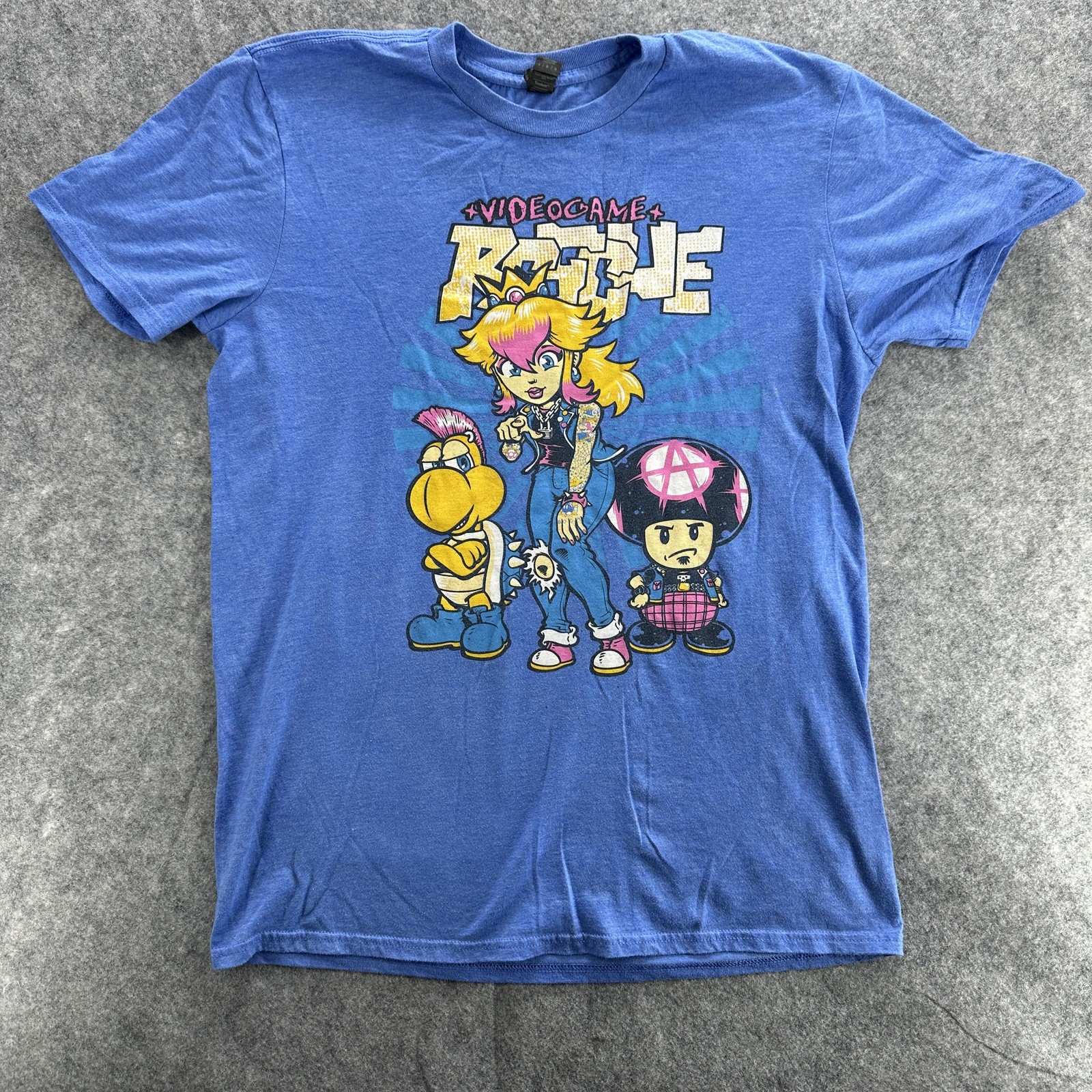 Video Game Rogue Shirt Mens Large Blue Punk Princess Parody Nintendo Tee Gamer