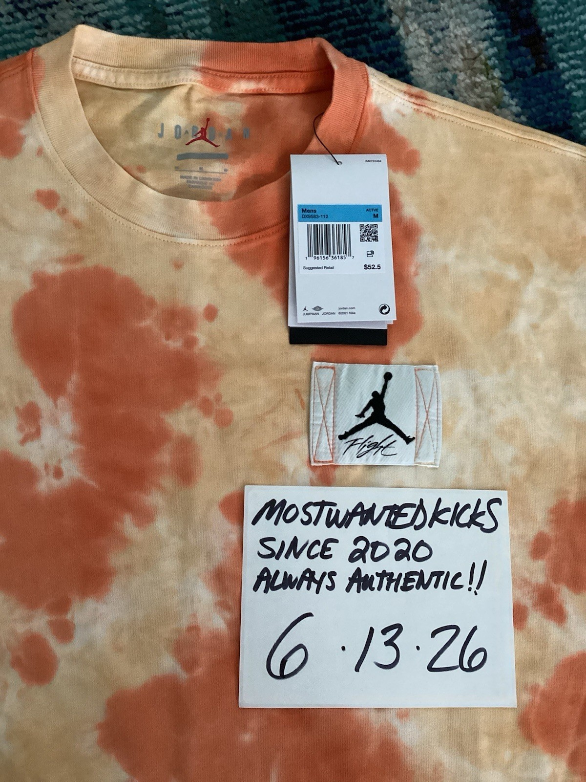 NWT Nike Air Jordan Essentials Yellow & Orange Oversized Tie Dye Tee Men’s Sz M gallery