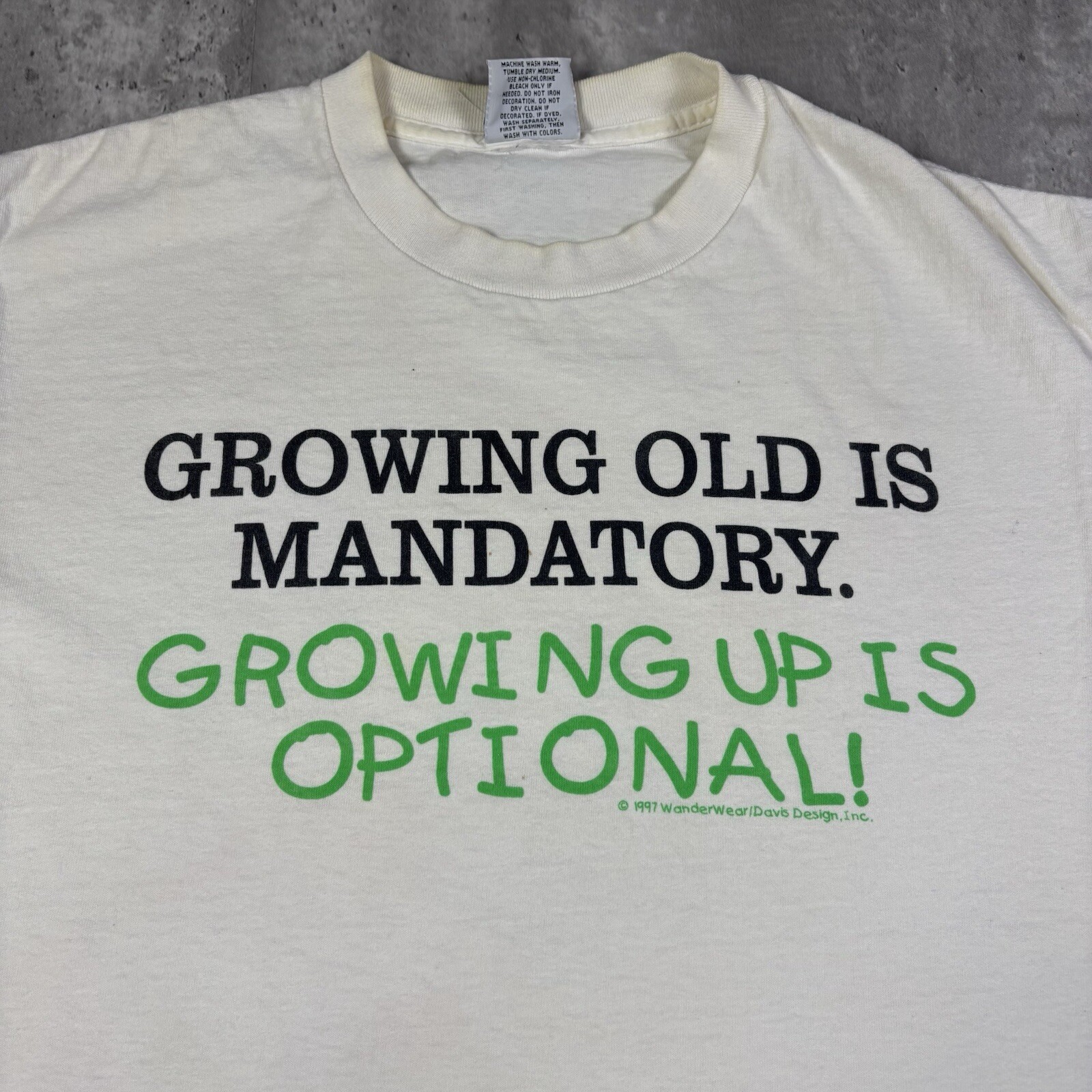 Vintage 90s Growing up is optional Funny Quote Humor T Shirt Mens size L gallery