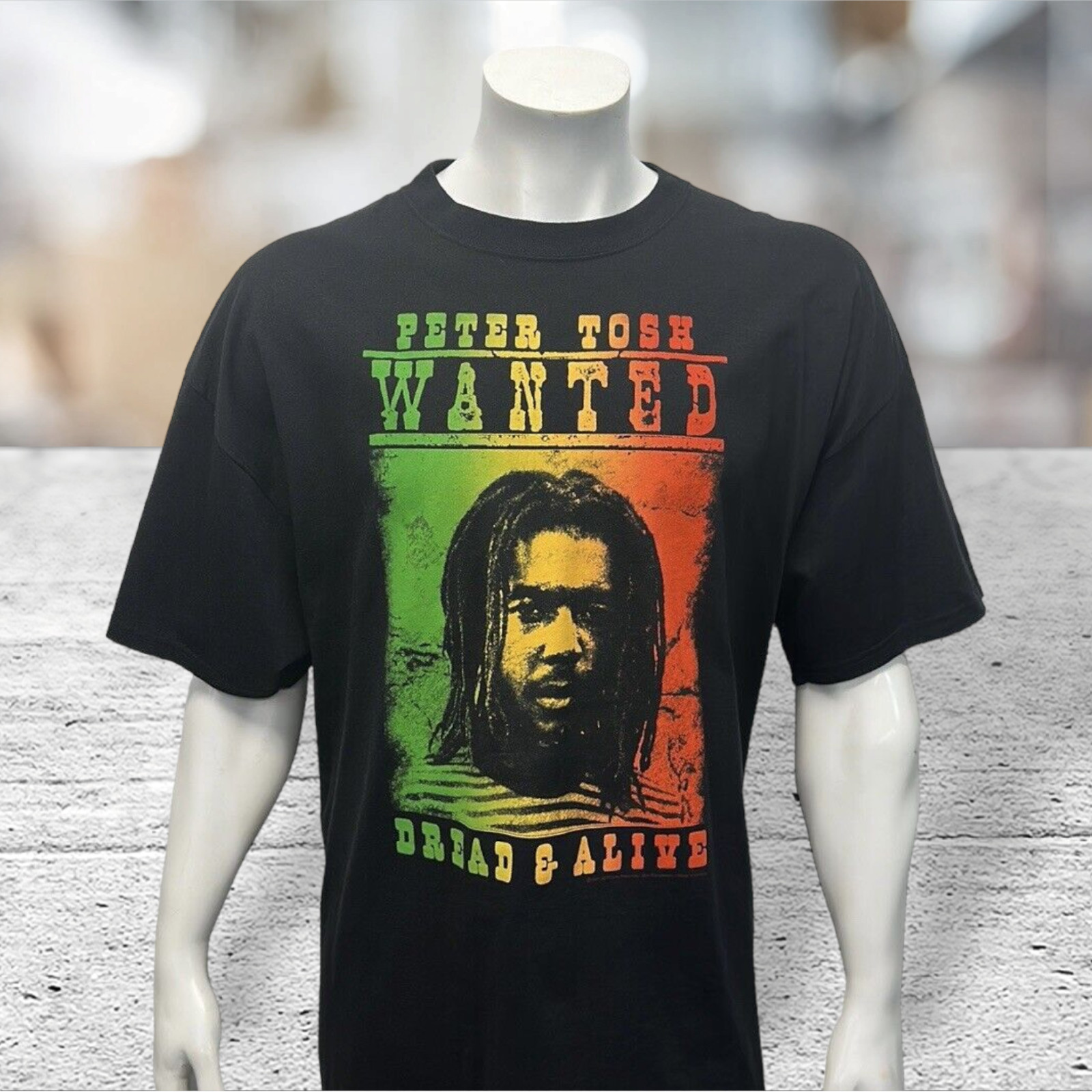 Peter Tosh Wanted Dread & Alive Jamaican Reggae Black Multi Color Graphic Shirt