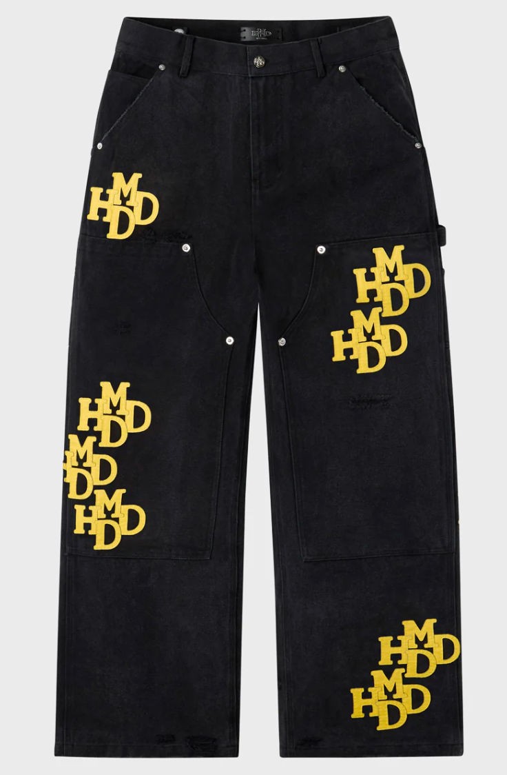 Size XL HMDD Canvas Carpenter Pant Black Yellow Patches