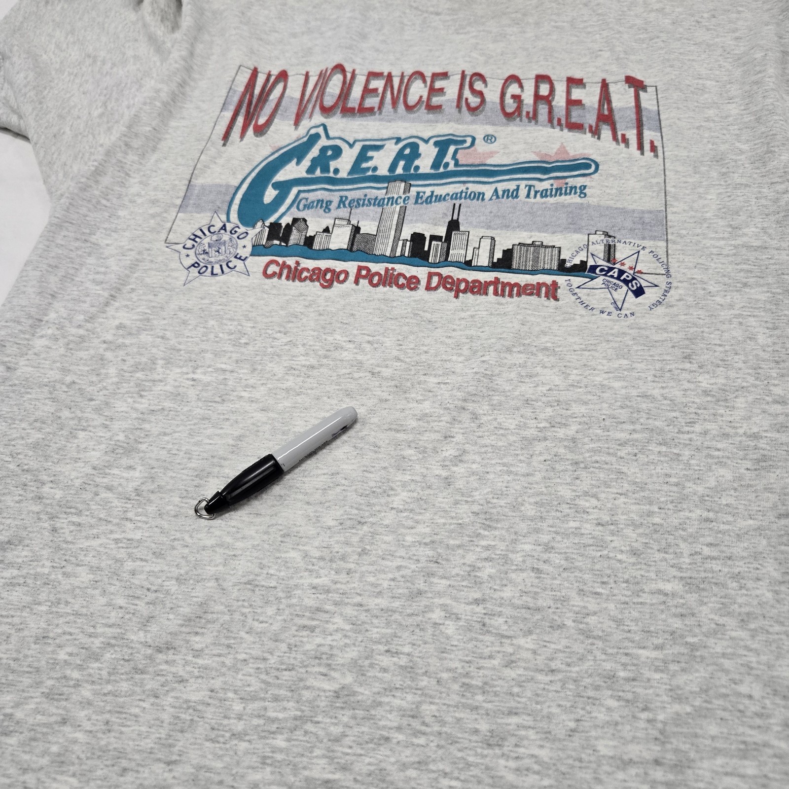 Sz XL Vintage Chicago Police Department Tee Stop The Violence Grey T-Shirt 1994 gallery