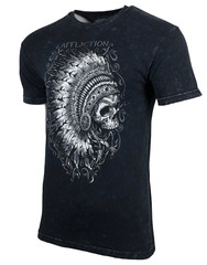 AFFLICTION Men’s T-shirt APACHE BLACK LAVA Indian Skull Motorcycle Biker S-4XL