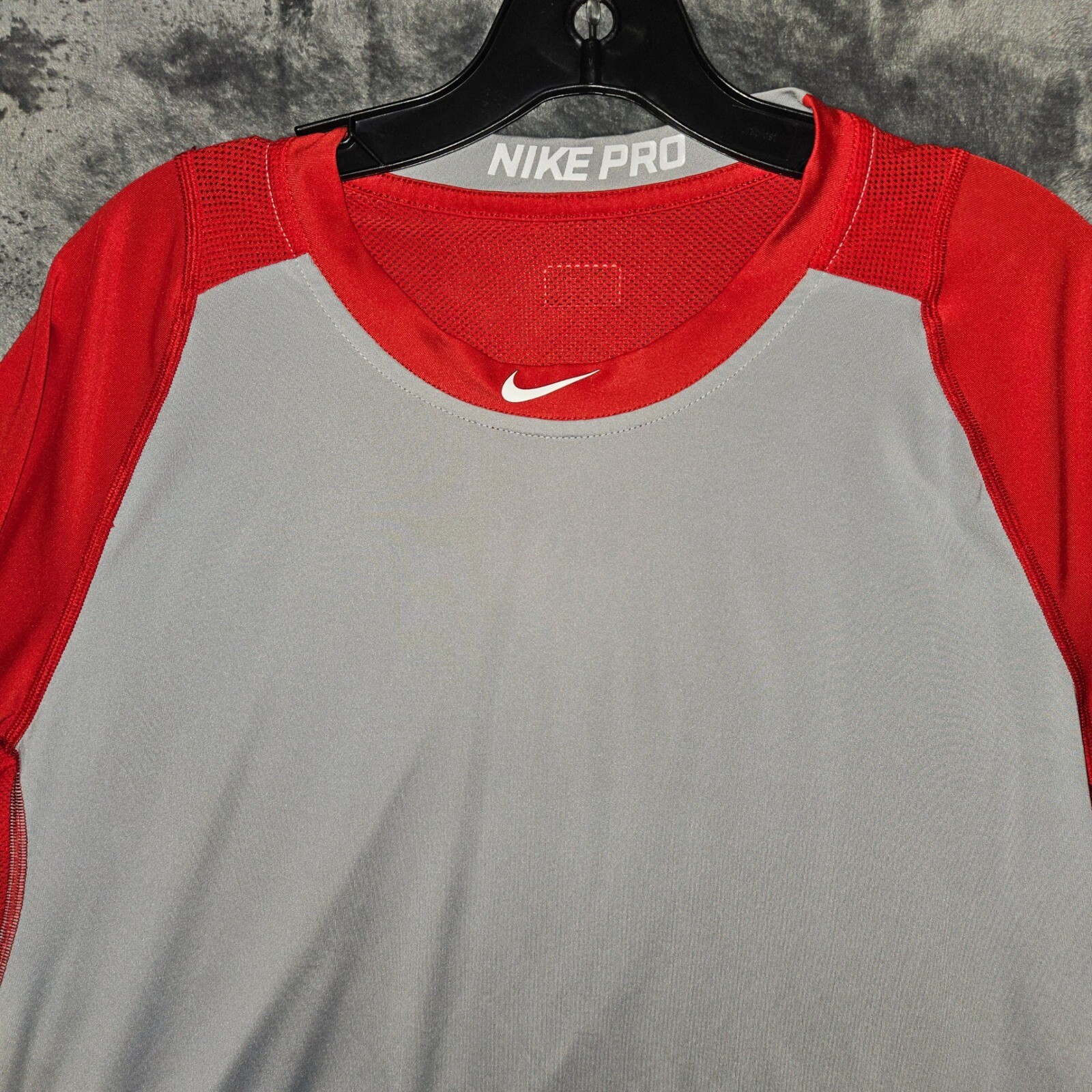 Nike Pro Dri-FIT Baseball Top Long Sleeve Gray Red Athletic Shirt Large gallery