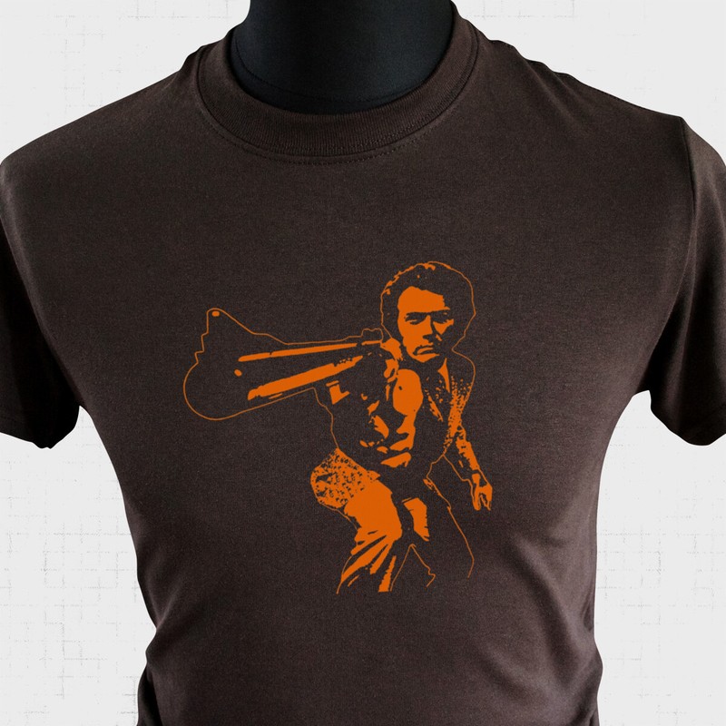 Dirty Harry T Shirt Retro Callahan Clint Eastwood Magnum 44 Gun Brown