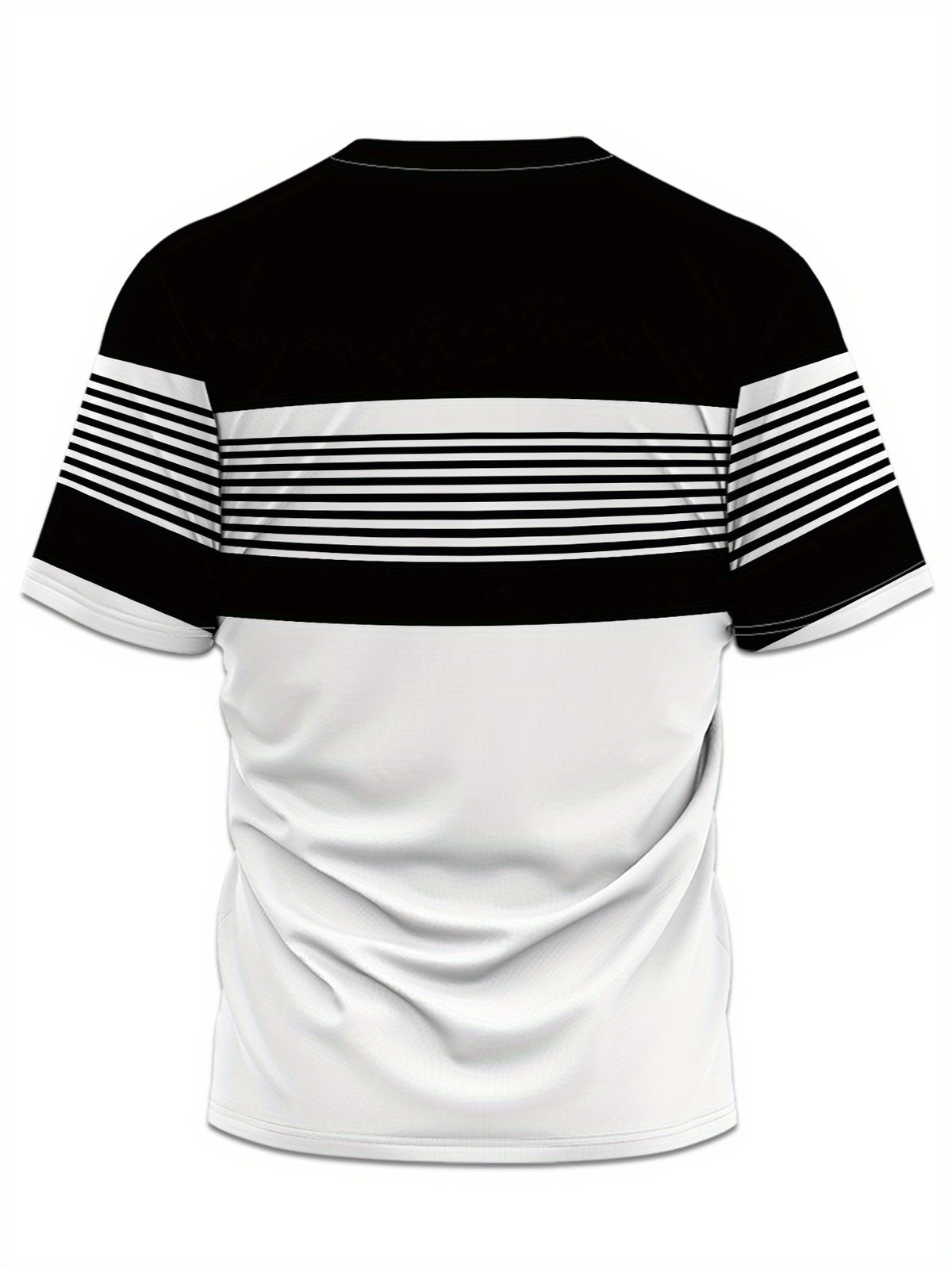 Plus Size Men's 2pcs Set: Black and White Striped Colorblock Outfit, Round Neck gallery