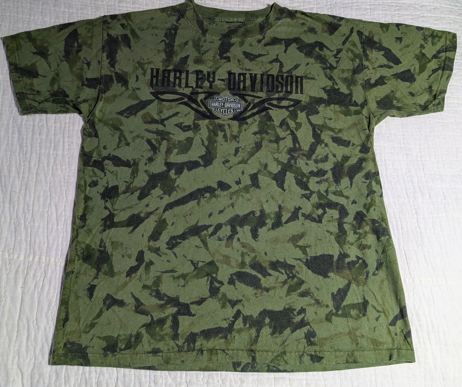 RARE Harley Davidson GHOST TOWN Men's L (No Tag) Green Crinkle Dye Y2K NC Eagle gallery