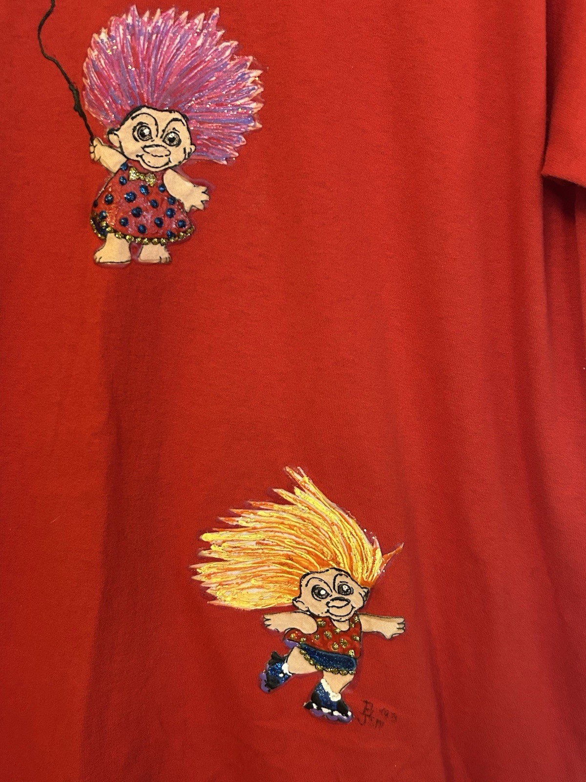 VTG 90s Hand painted Treasure Trolls Red T-shirt Size Large gallery