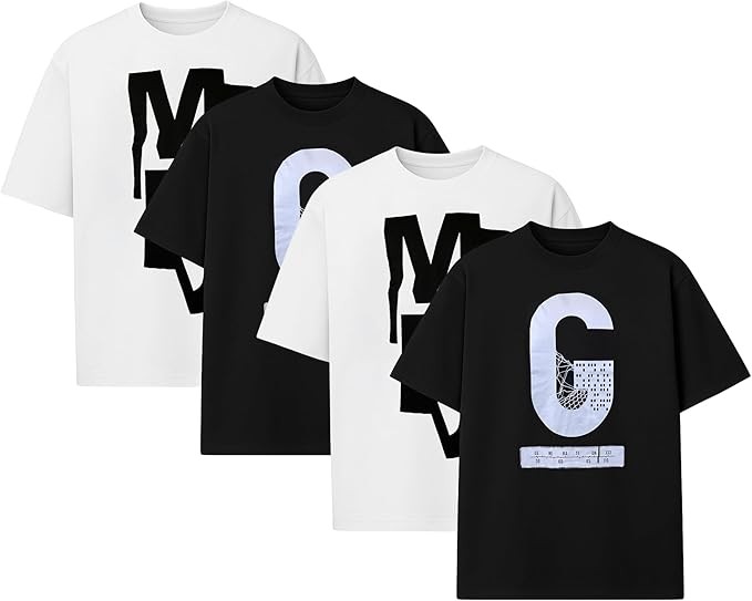 Men’s Letter Printed Short Sleeve Crew Neck T-Shirt Stylish Top Pack of 2 /4