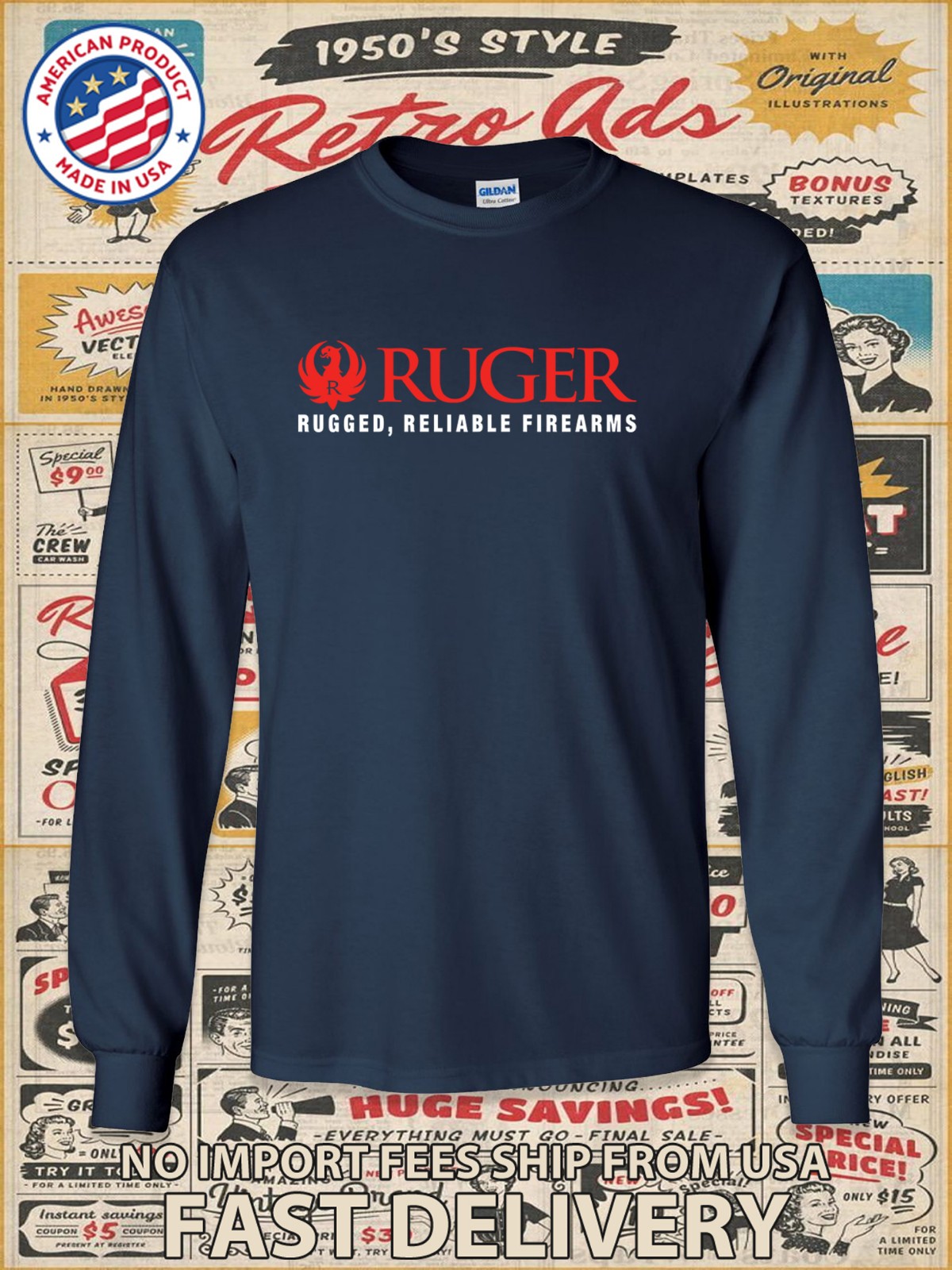 Ruger Rugged Reliable Firearms Logo Men's Long Slevee T-Shirt American T-Shirt gallery