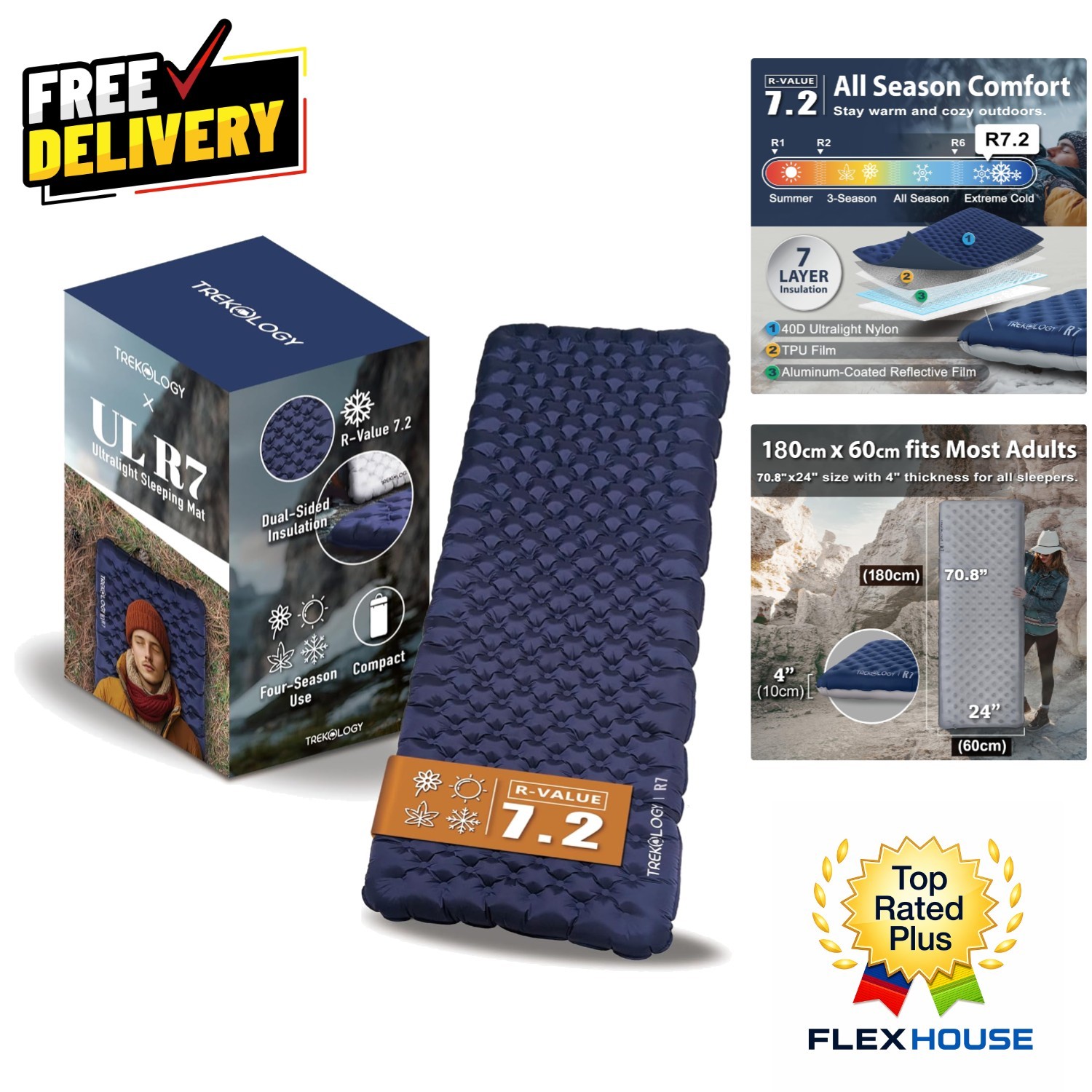R7 Camping Sleeping Pad: Ultra-Lightweight & 4