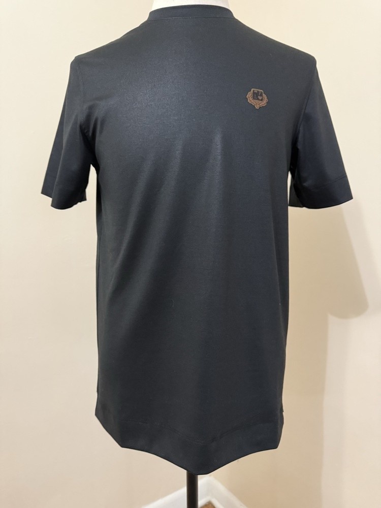 Men’s Black Solid Crew Neck Short Sleeve Cotton Knit Logo T-Shirt, Size S