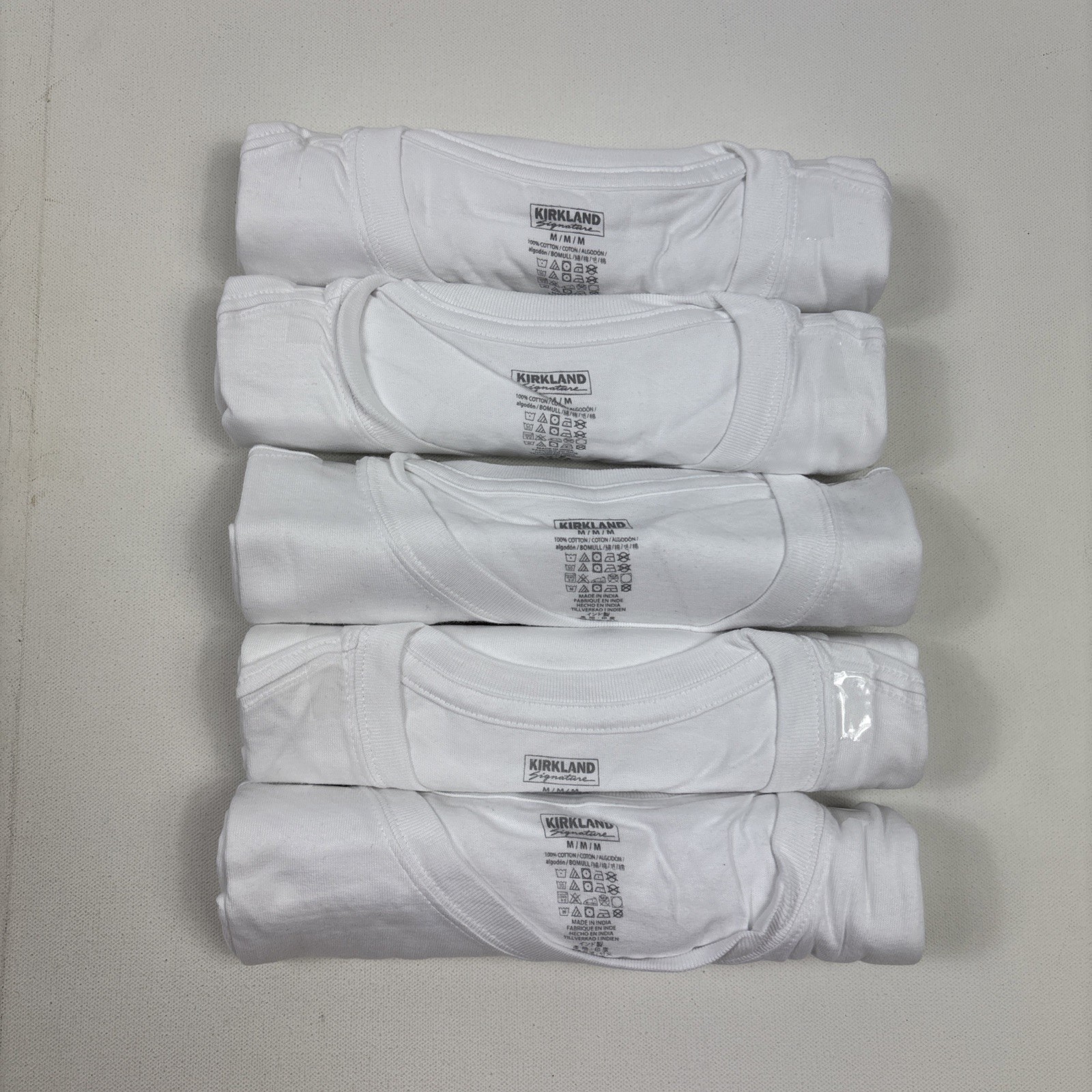 Kirkland Mens 5 pack White 100% Cotton Crew Neck T-shirt, Medium M gallery