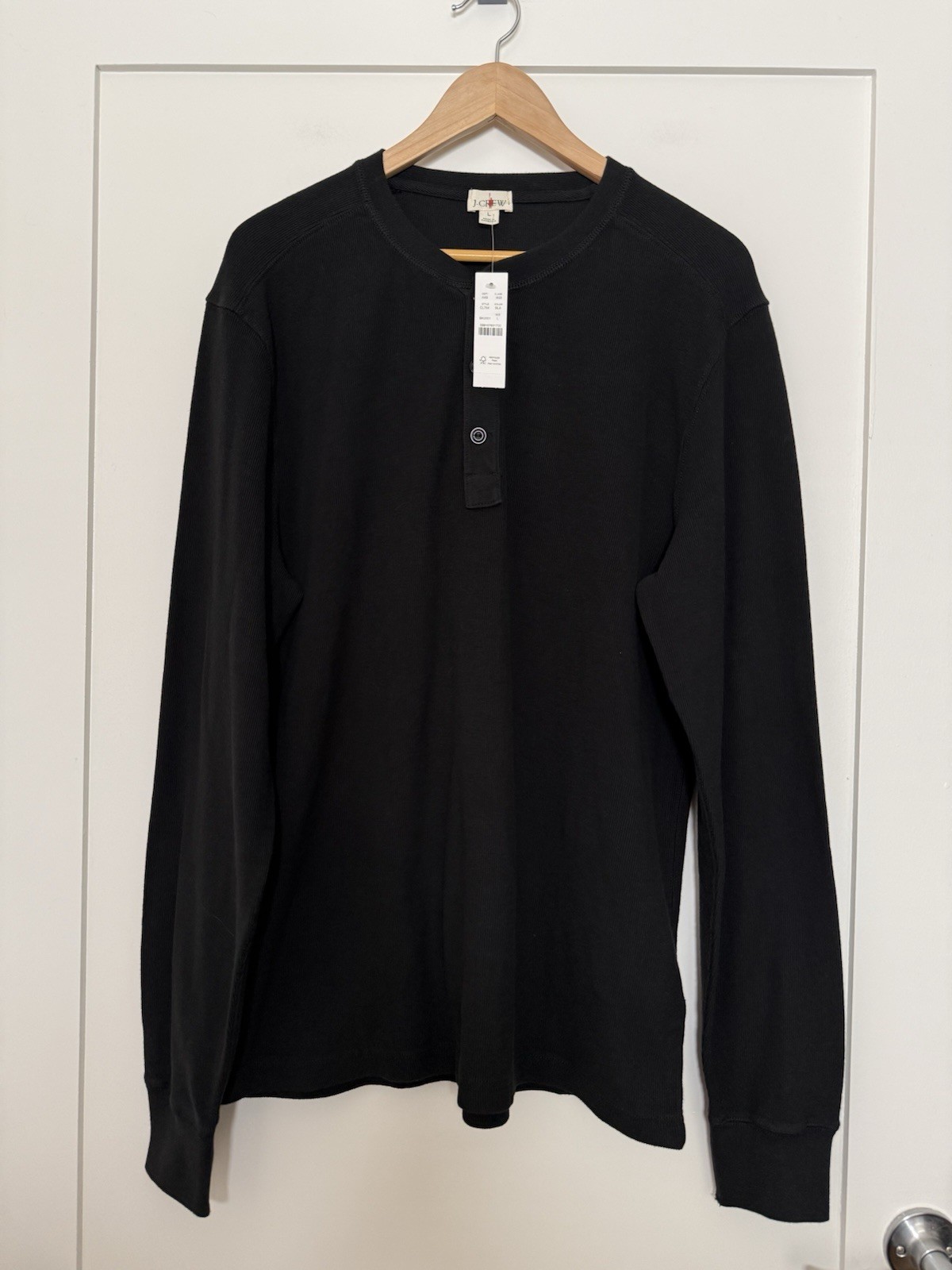 NWT J Crew Oarsman Jacquard Rib-knit Henley Shirt Mens Sz L Black Preppy CL754