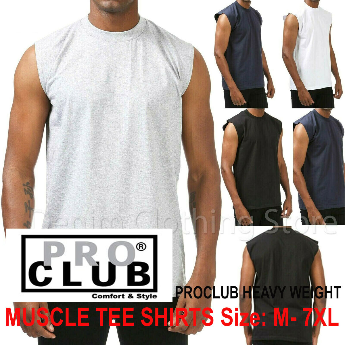 PROCLUB HEAVY WEIGHT SOLID PLAIN COTTON SLEEVELESS MUSCLE TEE SHIRTS SIZE M- 7XL gallery