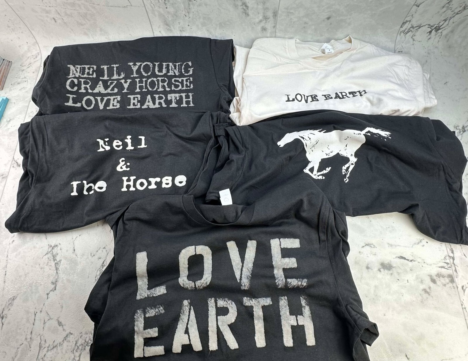 Lot of 5 Neil Young 2024 Crazy Horse Love Earth Tour T-Shirts Official Merch gallery