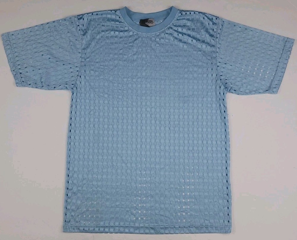 Vintage Y2k Dio Moda Light Blue Polyester See Through Mesh T Shirt Unique 2000s