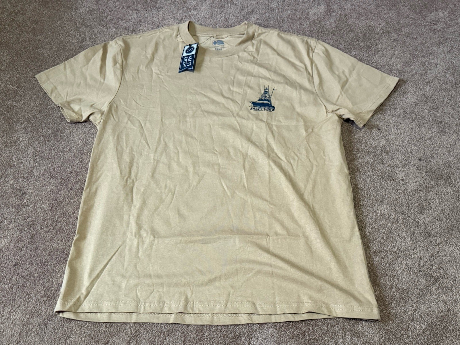 Salty Crew Classic Tee Small Tan Short Sleeve Fishing Boat Graphic T-Shirt New