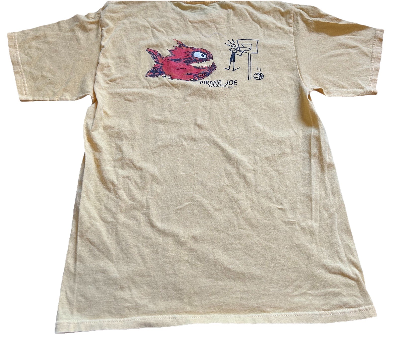 PIRANA JOE Big Orange Pirana Fish T-Shirt Cozumel Yellow Size Medium